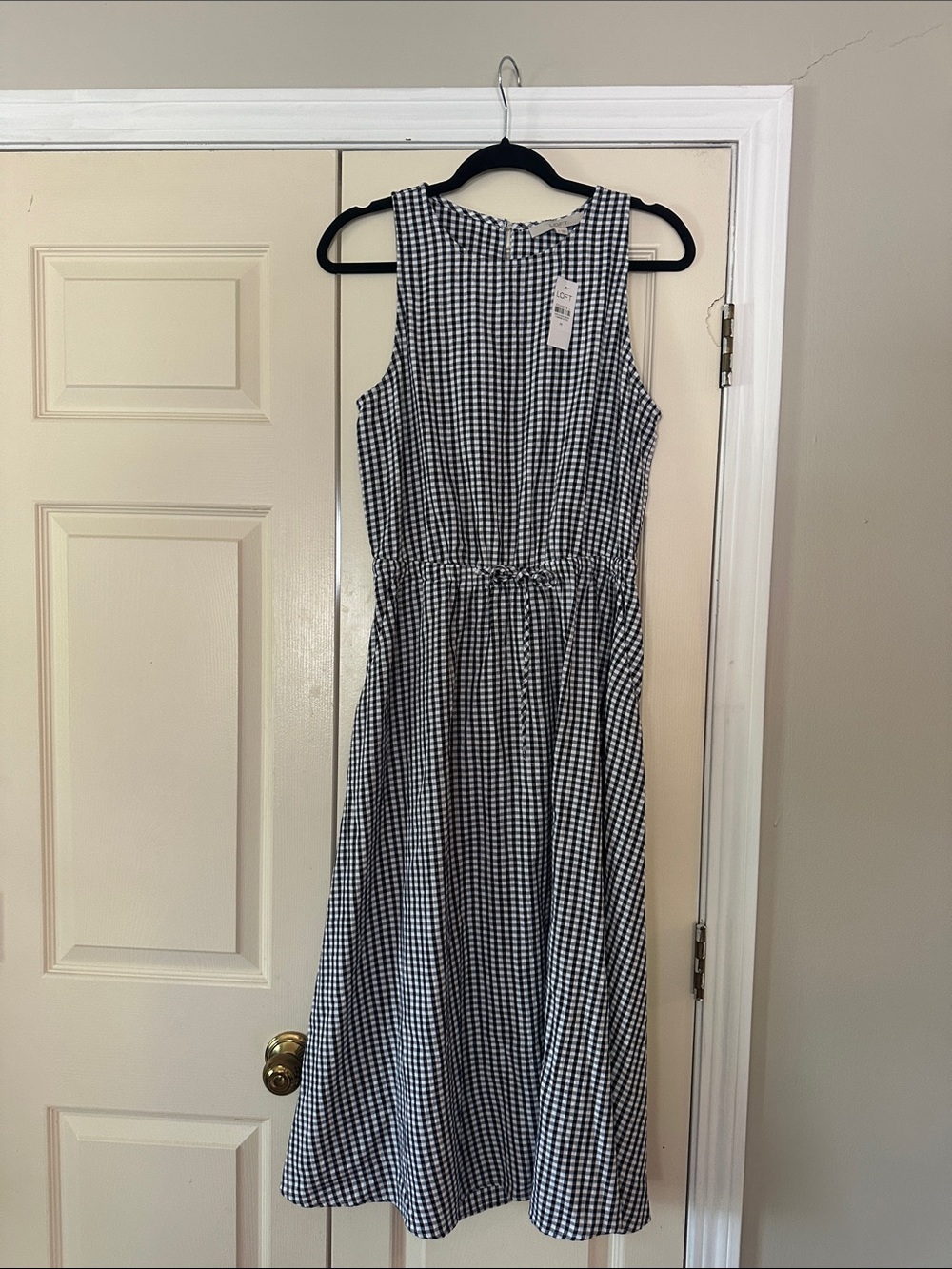 Nwt loft gingham open back dress medium